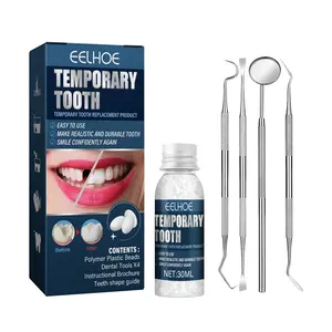 牙齿修复套件可模制假临时牙齿替换珠，带口镜、牙齿探针、牙龈清洁剂、牙垢刮刀
