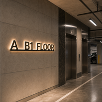 Enseignes 3D en acier inoxydable rétroéclairées par LED pour numéros de étage et signalétique de hall d'ascenseur, fabrication OEM, faible MOQ