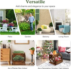 Boîte à fleurs en bois pour chariot intérieur et extérieur avec roues Fleurs Herbes Légumes Chariot à fleurs en bois - Product Image 4