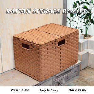 Cesta de Almacenamiento Rectangular Moderna y Ecológica, Tejida en Ratán Natural, con Asa, Apilable y Multifuncional para Uso Doméstico - Product Image 2