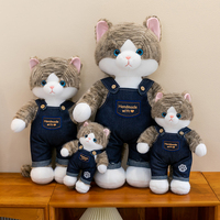 Peluche chat mignon avec salopette en jean, jouet en peluche doux, logo personnalisé, cadeau d'anniversaire pour filles, vente en gros