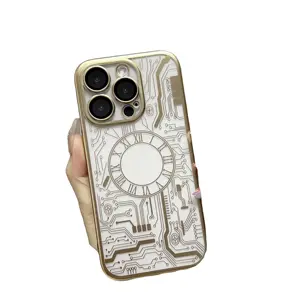 Custom Back Cover TPU Luxury Circuit Mechanical Wireless Magnetic Engraving Design Phone Case with Logo for iPhone 14 13 Pro Max