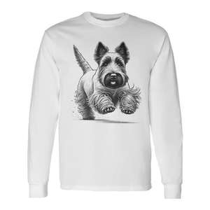 Camiseta de manga larga con estampado digital de perro terrier escocés Scottie corriendo, cuello redondo, unisex para adultos, para caminar, correr y eventos - Product Image 1