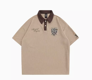 Logo Brodé Personnalisé Design Polo Surdimensionné <span class=keywords><strong>Vintage</strong></span> Lourd T-<span class=keywords><strong>shirt</strong></span> Homme Patchwork Imprimé Unisexe Couple Été - Product Image 2