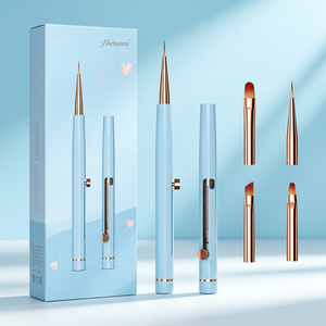Pinceaux à ongles rétractables 4-en-1 Hechunzi au design <span class=keywords><strong>brevet</strong></span>é, avec manche en acrylique bleu, pour le nail art et les fournitures d'onglerie - Product Image 1