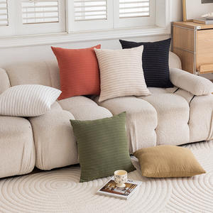 Funda de Almohada Cuadrada de Algodón a Rayas Simple 45x45cm, Decoración del Hogar, Color Caqui, Negro, Verde, Blanco Hueso, Rojo Borrador - Product Image 4