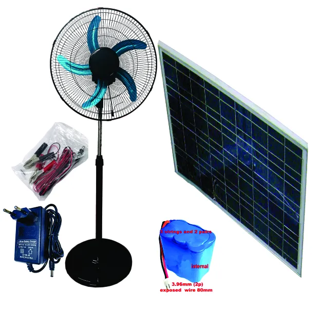 12V Fan BLDC motor battery power ac&dc double voltage ac adaptor 18inch DC solar fan solar dc pedestal fan with solar panel