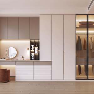 Tocador Moderno de Madera Maciza Personalizado con Armario Integrado, Espejo LED y Cajón Plegable Multifuncional - Product Image 1