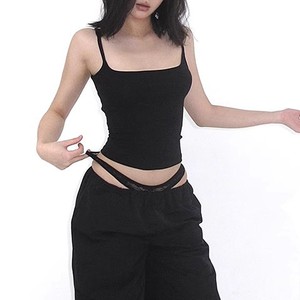 TS-028 Backless Camisole Top With <b>Bra</b> Pads Slim Fit Solid Color Cotton Summer Autumn Wear White Black Light <b>Blue</b> - Product Image 3