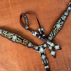 2026 Ensemble de sellerie de luxe pour selle western, comprenant têtière et collier de poitrine, en cuir repoussé motif tournesol, avec surpiqûres, OEM - Product Image 1
