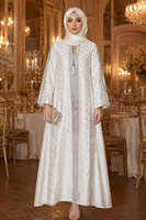Abaya élégante en polyester brodé à motif floral, grande taille, col bateau, avec pompons, longue robe maxi, abaya modeste pour femme, pour le quotidien et l'Aïd, ODM
