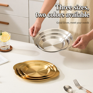 Piatto da portata rotondo in acciaio inossidabile stile coreano con fondo piatto per barbecue, ideale per ristoranti, hotel e catering - Product Image 2