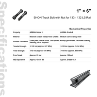 Boulon de rail BHON de 1 pouce de diamètre et 6 pouces de long avec écrou, fixations pour rail de 133 132 LB