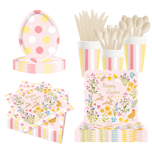 DAMAI Easter Theme Party Decoration with Bunny PinkDisposable Party Paper Plate Cup Napkin Tableware Set for Kid Party - Product Image 2