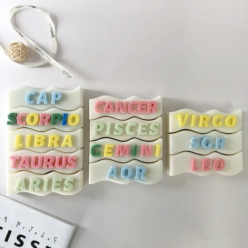 Mascot Custom Unique Rectangle Language Word Silicone Mould DIY Wave Shape Twelve constellations Letter Candle Mold