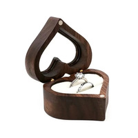 Boîte à bijoux portable en bois en forme de cœur avec logo personnalisé, fermeture magnétique pour demande en mariage, cérémonie de mariage