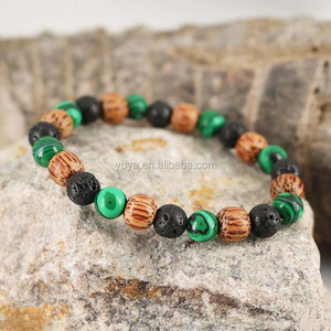 Bracelet extensible en perles <span class=keywords><strong>de</strong></span> malachite, <span class=keywords><strong>de</strong></span> <span class=keywords><strong>lave</strong></span> et <span class=keywords><strong>de</strong></span> bois, diffuseur d'aromathérapie en <span class=keywords><strong>pierre</strong></span> naturelle pour hommes et femmes - Product Image 3