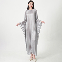 Nouvelle Robe Plissée Miyake Élégante pour Femme 2026, Coupe Ample Grande Taille, Manches Chauve-Souris, Couleur Unie, Robe de Soirée de Haute Qualité