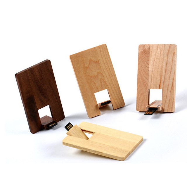 Customized Business Card Style Wooden USB Flash Drive Multi-Capacity 8GB/16GB/32GB Custom Logo Engraving Creative Promotional
