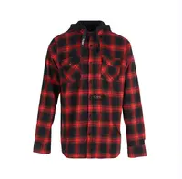 Flannel Shirt Flannel Manufactory Wholesale Stylish Red And Black Plaid Long Sleeve Hooded Flannel Shirt Men