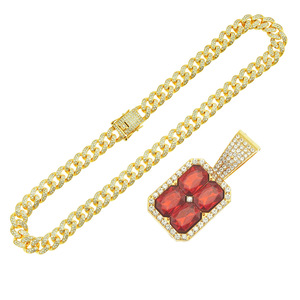 Hot Selling Personality Hiphop Jelly Shaped Spliced Red Rhinestone Pendant Necklace Alloy Men's Necklace Fashion Jewelry - Product Image 6