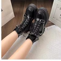 Bottes Martin à semelle épaisse pour femme, noires, style motard, rehaussées, style britannique, bottines tendance