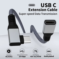 Câble d'extension JILIAN en nylon tressé robuste avec gaine TPE, USB Type-C 5A à charge rapide, audio-vidéo 10 Gbit/s 4K60Hz, mâle vers femelle