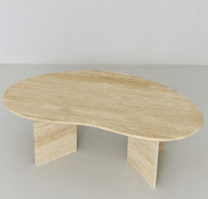 Mesa de Centro de Piedra Natural Beige Pulida de Estilo Nórdico Moderno, Mesa de Café de Travertino - Product Image 4