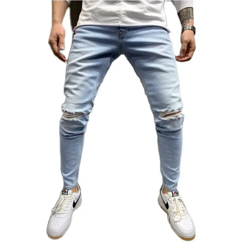 2022 Wholesale Fashion Summer High Quality Distressed Jean Celana Jeans Pant Plus Size Beach Ripped Men's Jeans