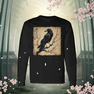 Camiseta de manga larga vintage con diseño de pájaro japonés Black Raven - Product Image 3