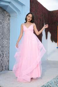 Vestido longo de baile para casamento, vestido de baile customizado com decote profundo em v, de malha, alta sexy, corte, longo - Product Image 5