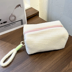 Soft Fluffy Cosmetic Bag with Fuzzy Handle Portable Zipper <b>Makeup</b> Organizer for Travel OEM Supported - Product Image 1