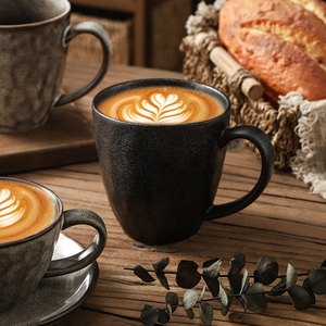 Ensemble tasse et soucoupe à café en céramique rétro, design <span class=keywords><strong>vintage</strong></span>, apparence esthétique, utilisation au <span class=keywords><strong>micro</strong></span>-ondes - Product Image 3