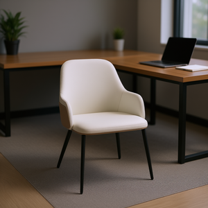 Sedia Casual in Tessuto Bianco con Gambe Affusolate e Telaio in Metallo, Sedia da Ufficio, Arredamento Commerciale - Product Image 2