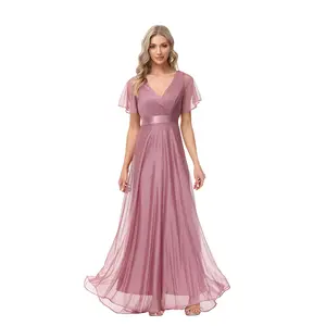 Thời trang voan của phụ nữ chất lượng cao backless Evening Party prom đám cưới phù dâu smock cổ điển Boho Dress