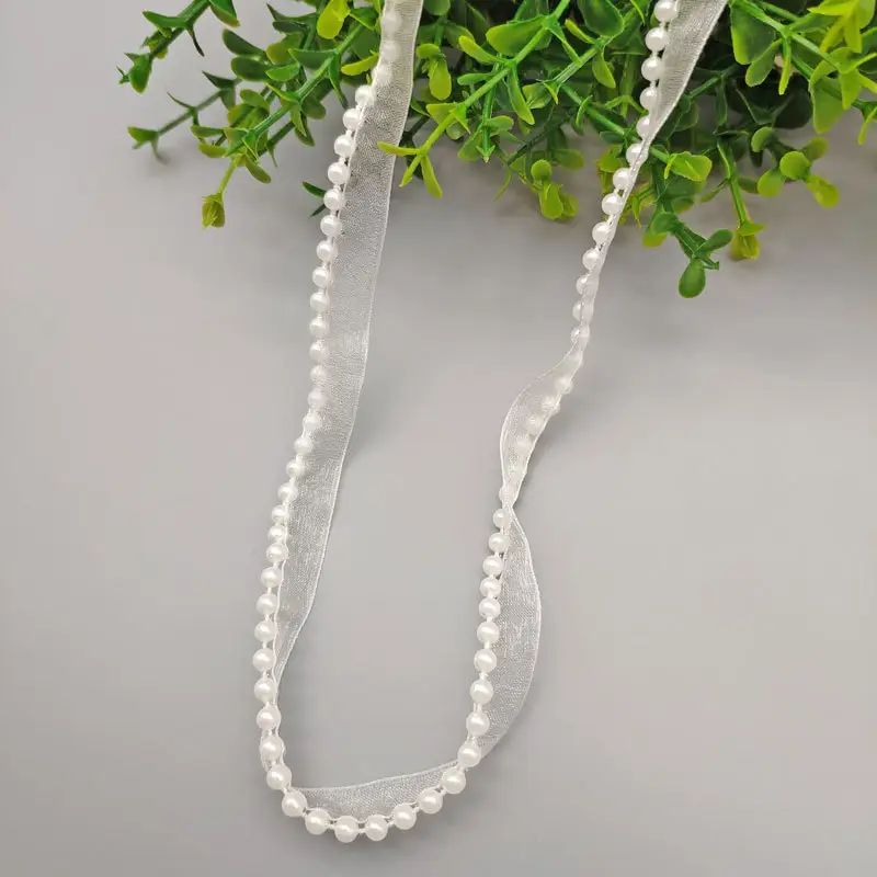 Snow Organza Lace With Bead Custom Single Side Bead Sew Organza Lace Trim