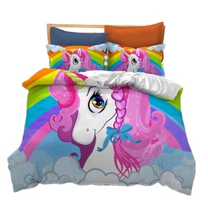 Set di biancheria da letto 3 pezzi con stampa unicorno in stile fiaba in cotone organico stampato in 3D