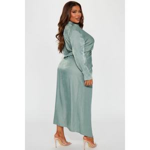 Robe à manches longues, col en V, à lacets, avec revers fendu et détails en dentelle, modèle tendance - Product Image 5