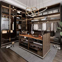 Grande armoire moderne avec portes vitrées, système de placard en bois sur mesure pour chambre à coucher, dressing, hôtel, armoire de rangement avec éclairage LED