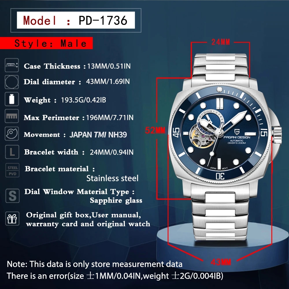 【佐々木さん】PAGANI DESIGN ダイバーズ　43mm PAGANI DESIGN 43MM Men's Luxury Wrist Watch - 200M Diving
