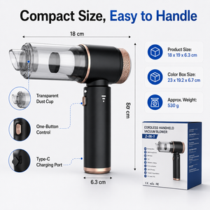 Aspiradora Inalámbrica Portátil OEM, Motor sin Escobillas de 65W, Succión de 15kPa, Carga Tipo-C, para Limpieza del Hogar, Auto y Teclado - Product Image 5