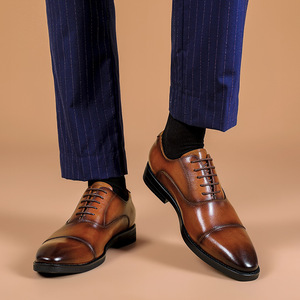 Zapatos Oxford Marrones Genuinos con Punta Puntiaguda, con Cordones, para Vestir, para Todas las Temporadas, con Suela de Goma, Envío Directo - Product Image 4