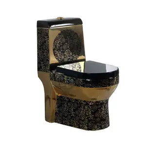 Salle de bain en céramique, toilette une pièce, de couleur noire et dorée, nouveau design, livraison gratuite
