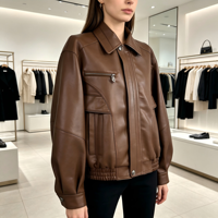Veste en cuir marron de style européen et américain, veste en cuir décontractée pour femmes avec couleurs personnalisables