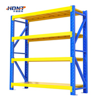 Étagères de stockage d'entrepôt bon marché à 4 niveaux, construction en acier avec optimisation de l'espace pour les marchandises en plusieurs couleurs