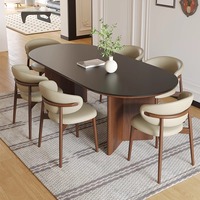 Ensemble Table et Chaises de Salle à Manger Ovale Luxe Moderne Mid-Century en Marbre et Bois Massif, 4 ou 6 Places, Ameublement Complet de Cuisine, Designs Travertin