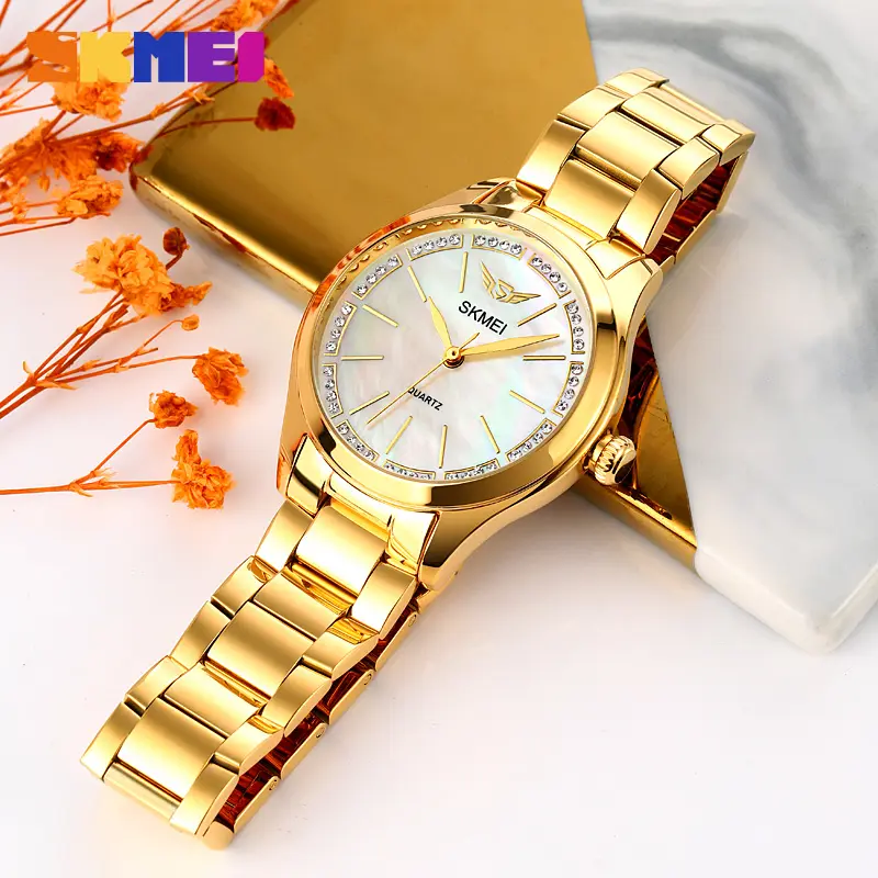 Wholesale Ladies Skmei 1964 Real Stone Surface 30m Water Resistant Wrist Gold Luxury Diamond Watches For Women