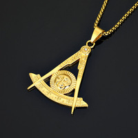Collier pendentif RH Hiphop Franc-Maçonnerie, unisexe, haute qualité, plaqué or 18 carats, acier inoxydable, bijoux de mode, vente en gros