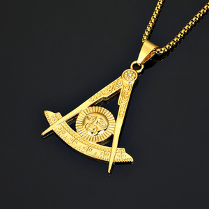 Collana con Ciondolo Massonico RH Hiphop Unisex, Alta Qualità, Placcato Oro 18K, Acciaio Inossidabile, Gioielli alla Moda, Vendita all'Ingrosso - Product Image 2