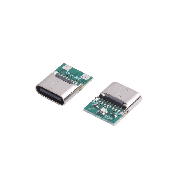 USB Type C Female 2 Pin PCB Connector with Green LED PD Fast Charge USB C Port for DIY Charging Cable & Device Repair